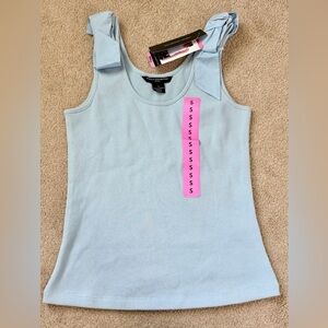 French Connection Pale Blue Ribbed Tank with Bow Straps